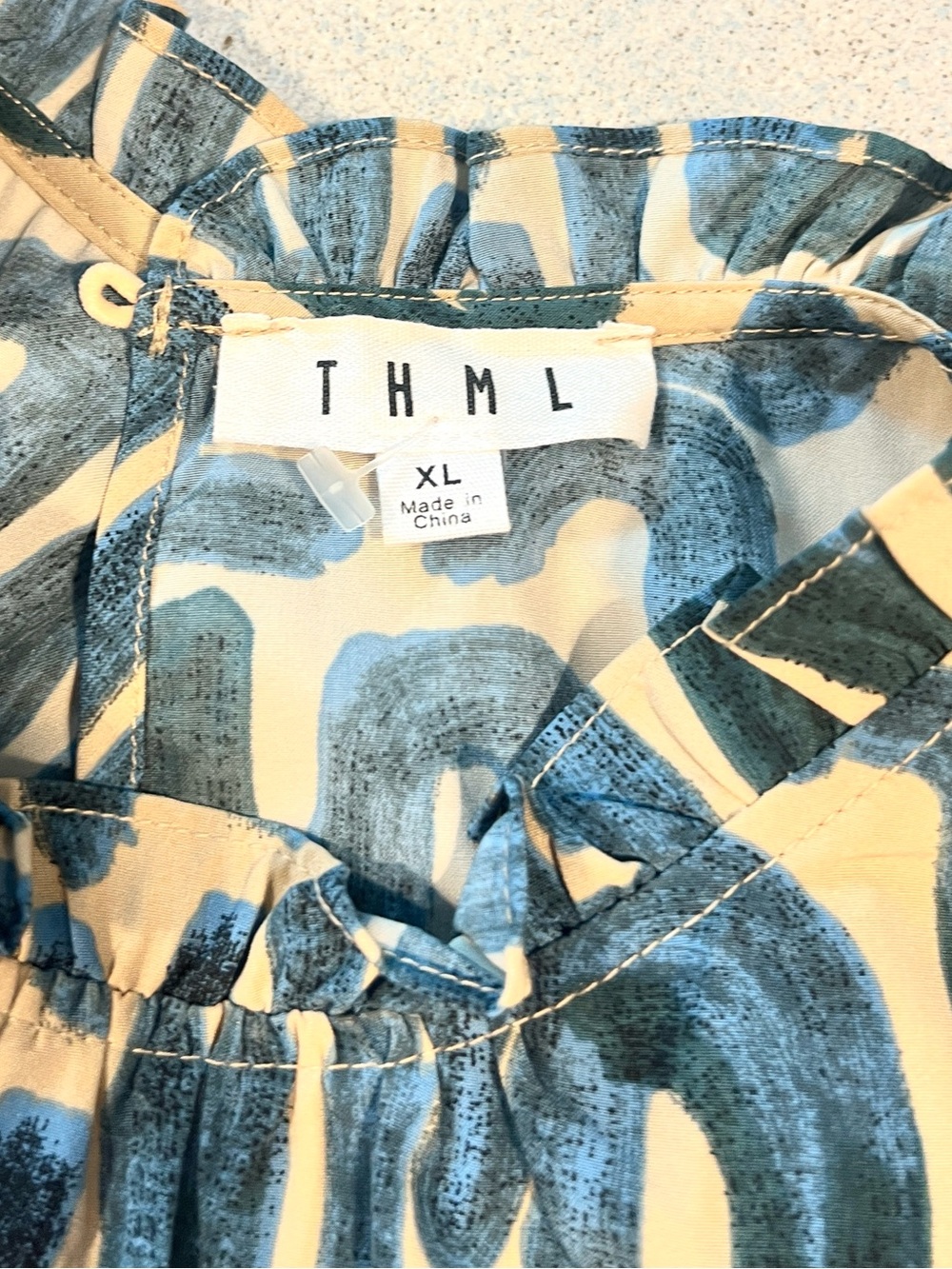 THML Embroidered Puff Sleeve Abstract Coastal Cowgirl Boho Statement Top Size XL - Picture 5 of 10